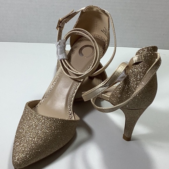 Journee Collection Woman’s Glitter D’Orsay Pointed Toe Wrap Strap Pumps - Picture 5 of 6